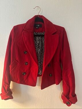 Forever 21 Bright Red Double-Breasted Pea Coat